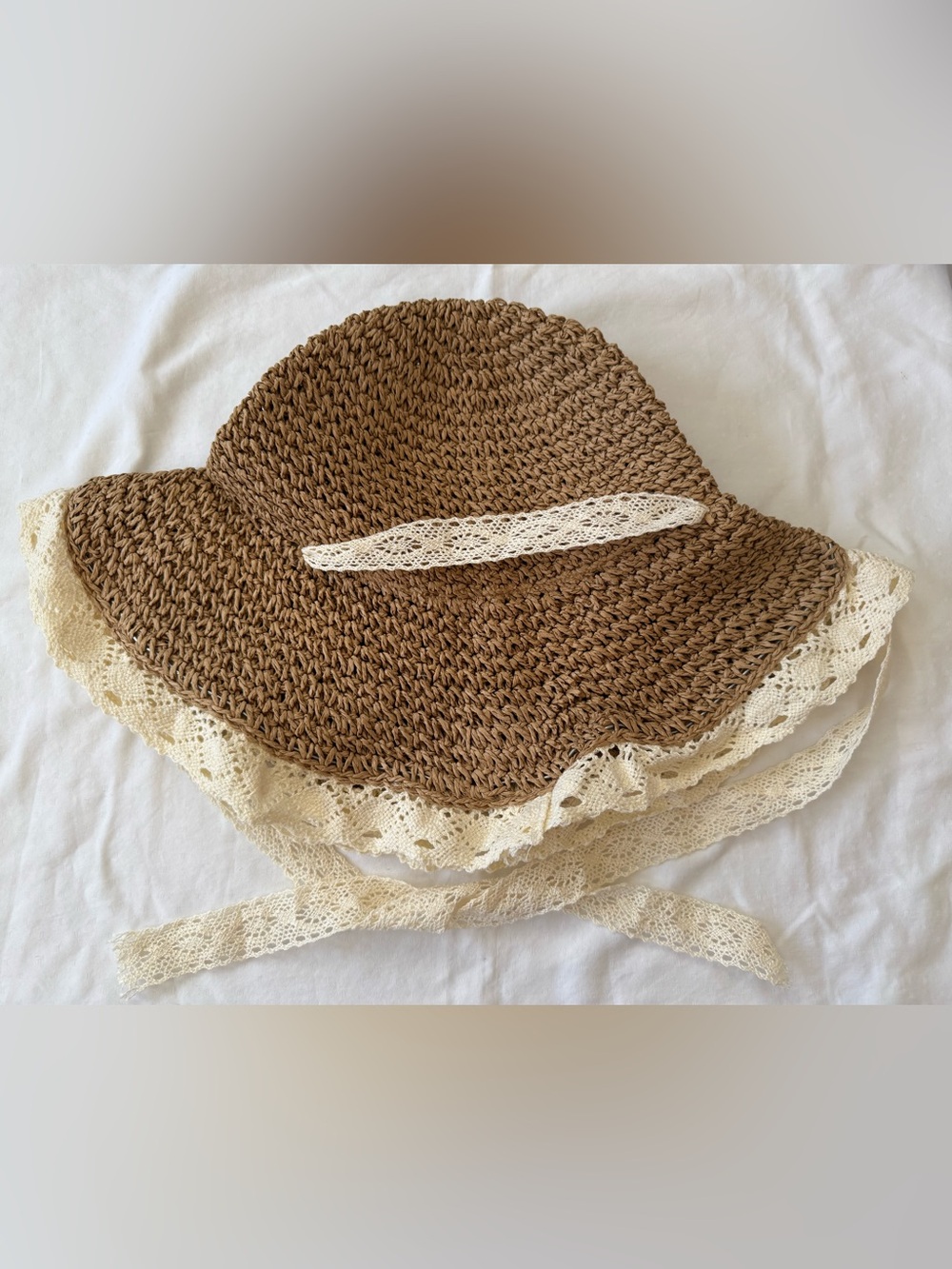 Ladies Lovely Paper Raffia Hat with Crocheted Tie